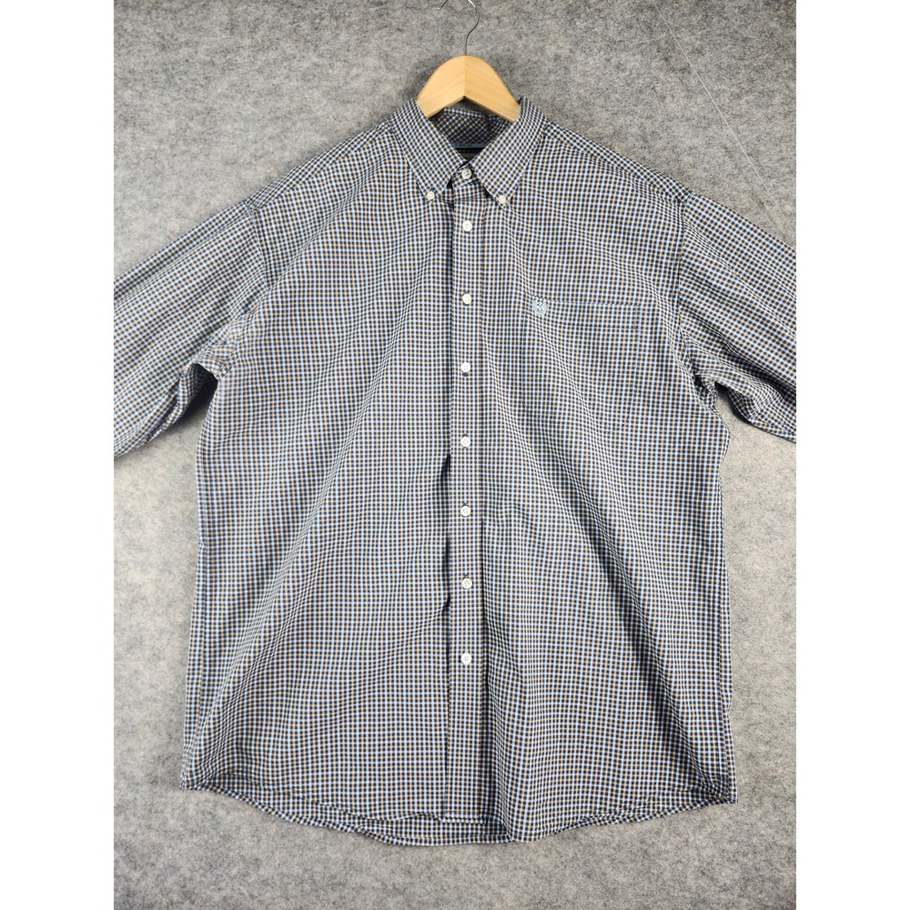 Cinch Button Down Shirt Men Large Blue Tan Micro Check Long Sleeve MTW1104686